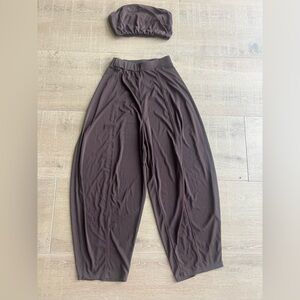 Zara Women's Tube Top Wide Leg Pants Set in Dark Brown